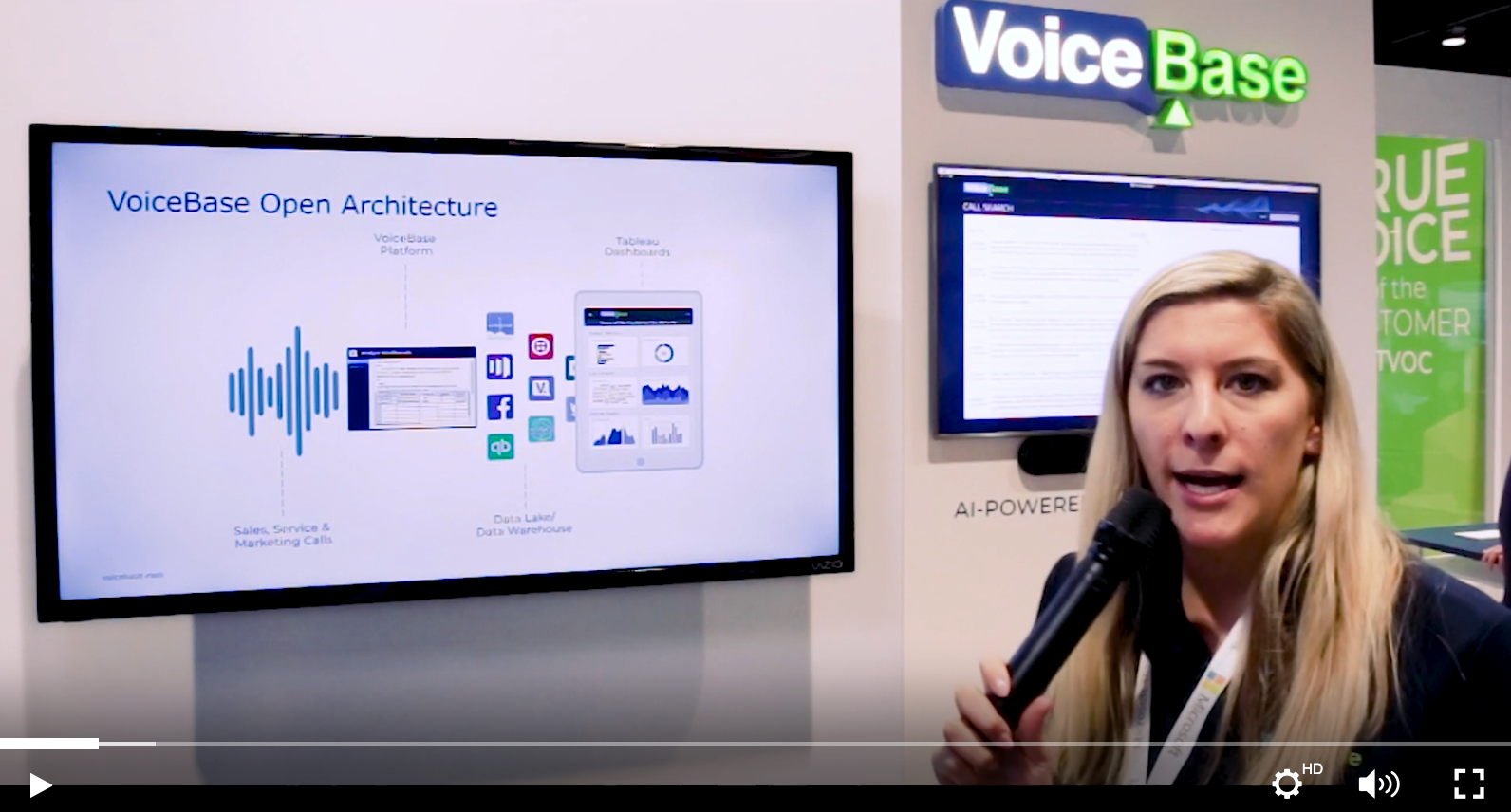 speech analytics demo voicebase screen shot of a video of emily doing a demo of voicebase at enterprise connect 2019
