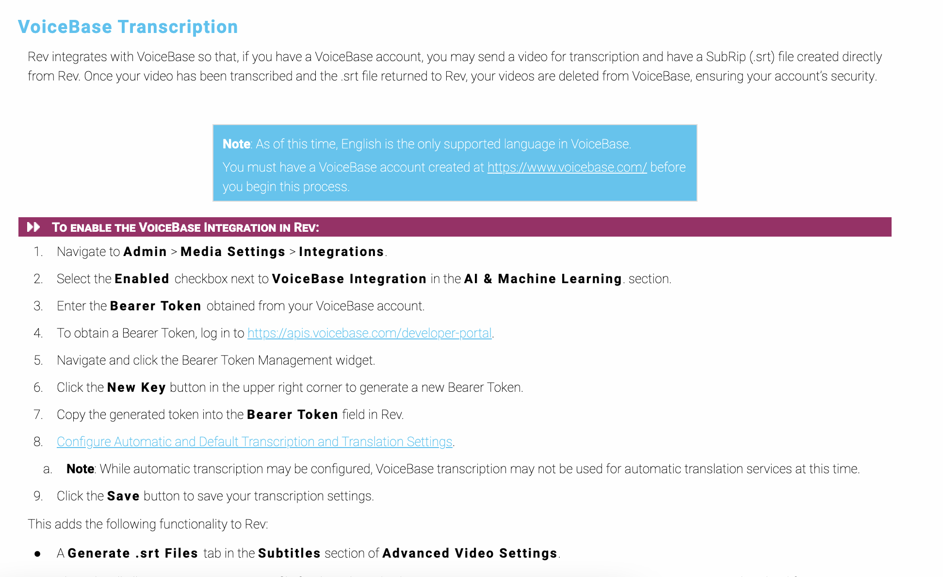 vbrick transcription voicebase integration